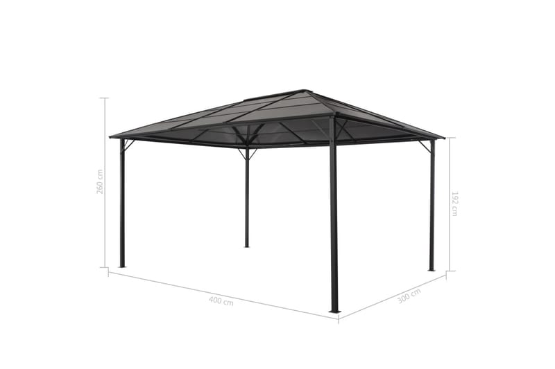 Paviljong med tak aluminium 4x3x2,6 m svart - Svart - Solseng & solvogner