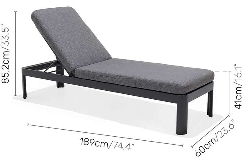 Portals Solseng med Pute 189 cm - Svart/Tre - Hagemøbler - Stoler & Lenestoler - Solseng & solvogner