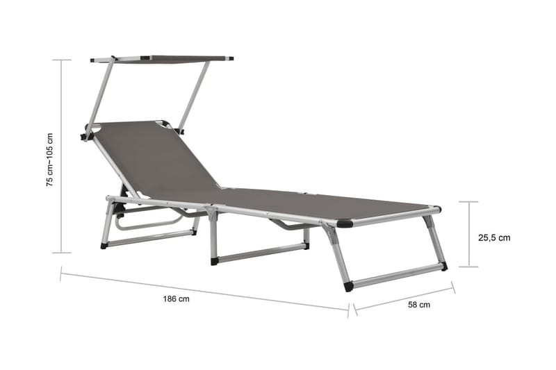 Sammenleggbar solseng m. solskjerm aluminium & textilene grå - Solseng & solvogner