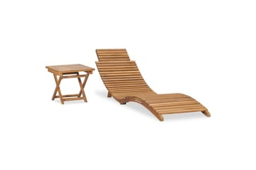 Sammenleggbar solseng med bord heltre teak - Brun - Hagemøbler - Stoler & Lenestoler - Solseng & solvogner