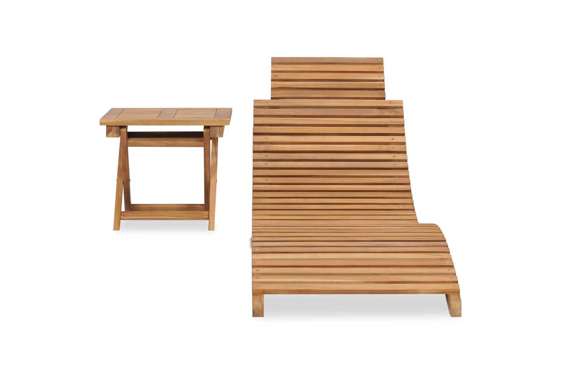 Sammenleggbar solseng med bord heltre teak - Brun - Hagemøbler - Stoler & Lenestoler - Solseng & solvogner