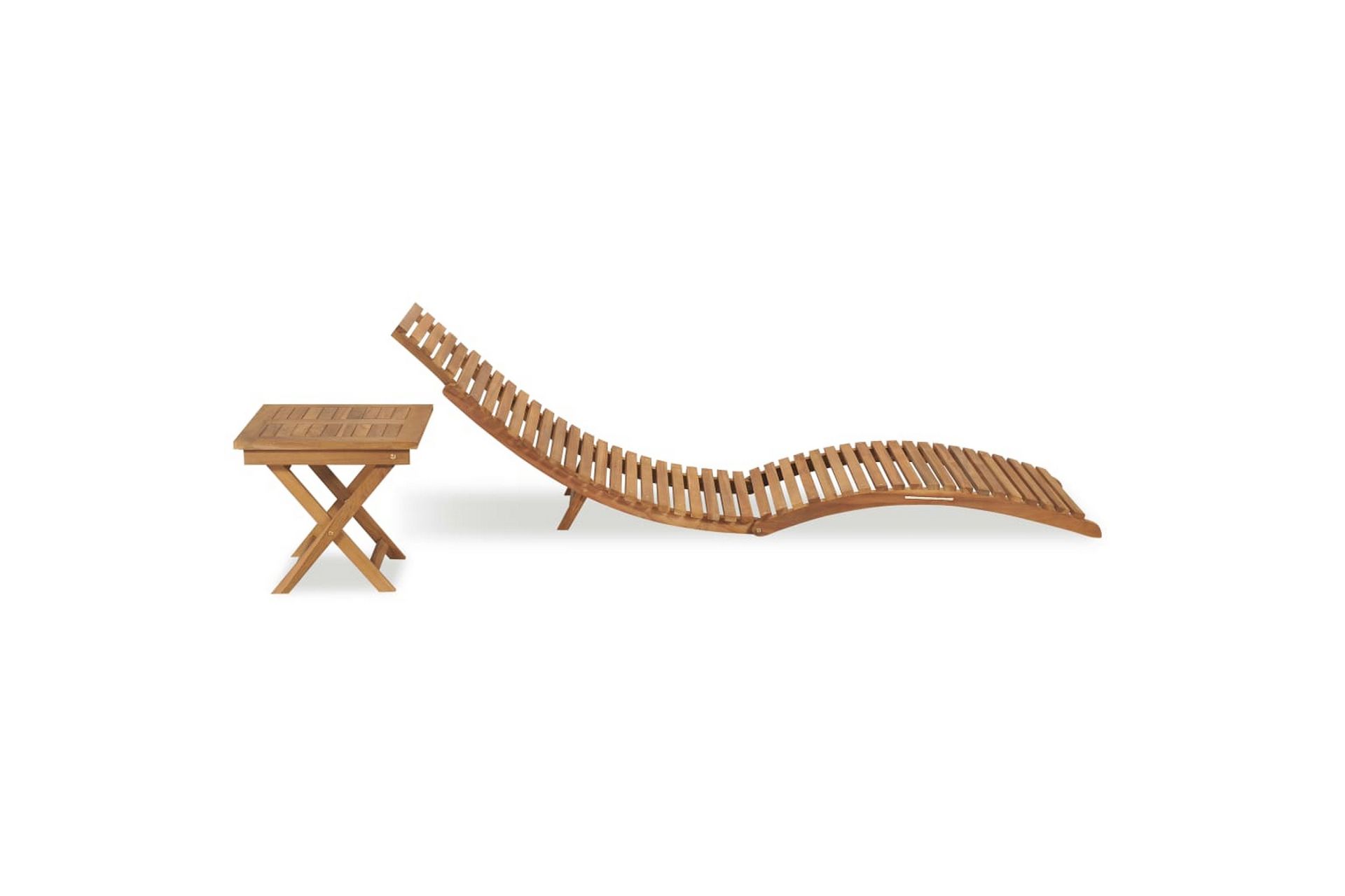 Sammenleggbar solseng med bord heltre teak - Brun - Hagemøbler - Stoler & Lenestoler - Solseng & solvogner