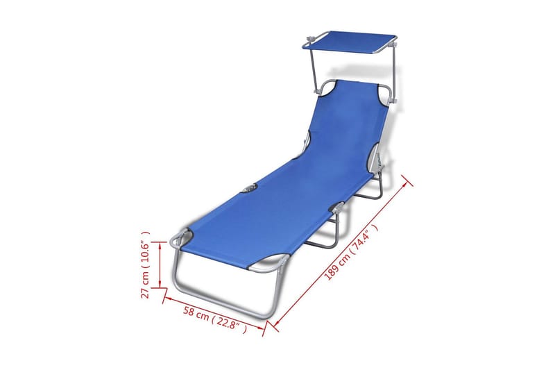 Sammenleggbar solseng med solskjerm stål og stoff blå - Blå - Solseng & solvogner