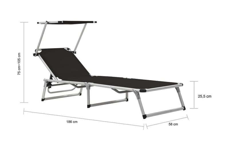 Sammenleggbar solseng med tak aluminium og textilene svart - Solseng & solvogner