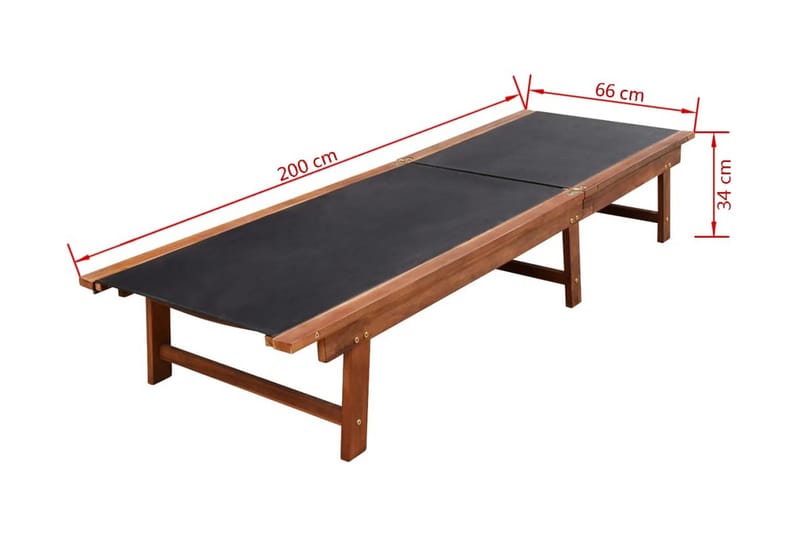 Solseng med bord heltre akasie og textilene - Akasie/Svart - Hagemøbler - Stoler & Lenestoler - Solseng & solvogner