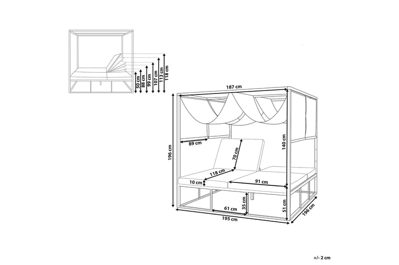Solseng med sengehimmel Hvit/grå PALLANZA - Hvit - Hagemøbler - Stoler & Lenestoler - Solseng & solvogner