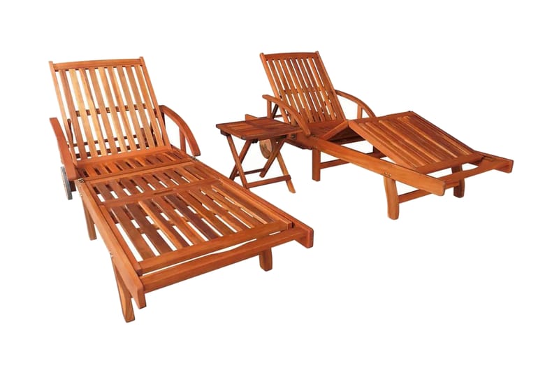 Solsenger 2 stk med bord heltre akasie - Akasie - Hagemøbler - Stoler & Lenestoler - Solseng & solvogner