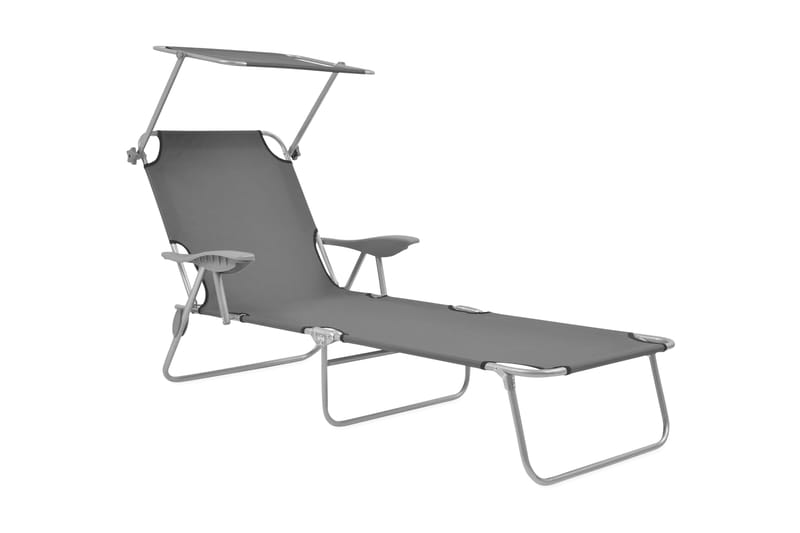 Utendørs solseng med solskjerm stål grå - Grå - Solseng & solvogner