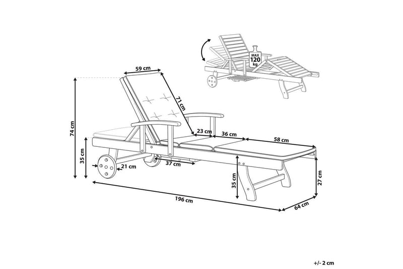 Solseng Toscana - Mørkt tre, blå, beige - Hagemøbler - Stoler & Lenestoler - Solseng & solvogner