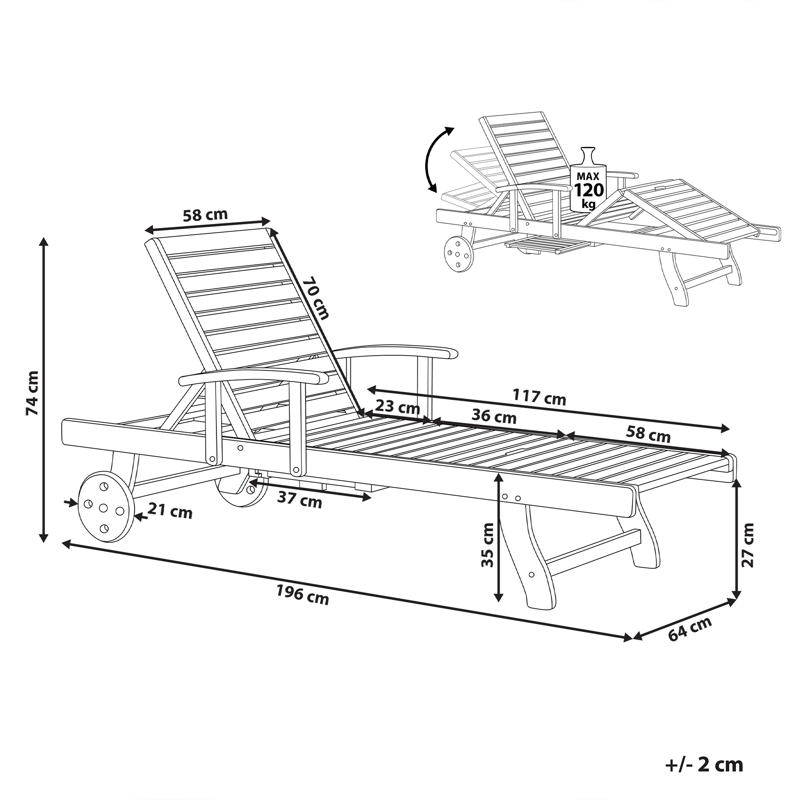 Solseng utendørs Amantea akasietre - Brun - Hagemøbler - Stoler & Lenestoler - Solseng & solvogner