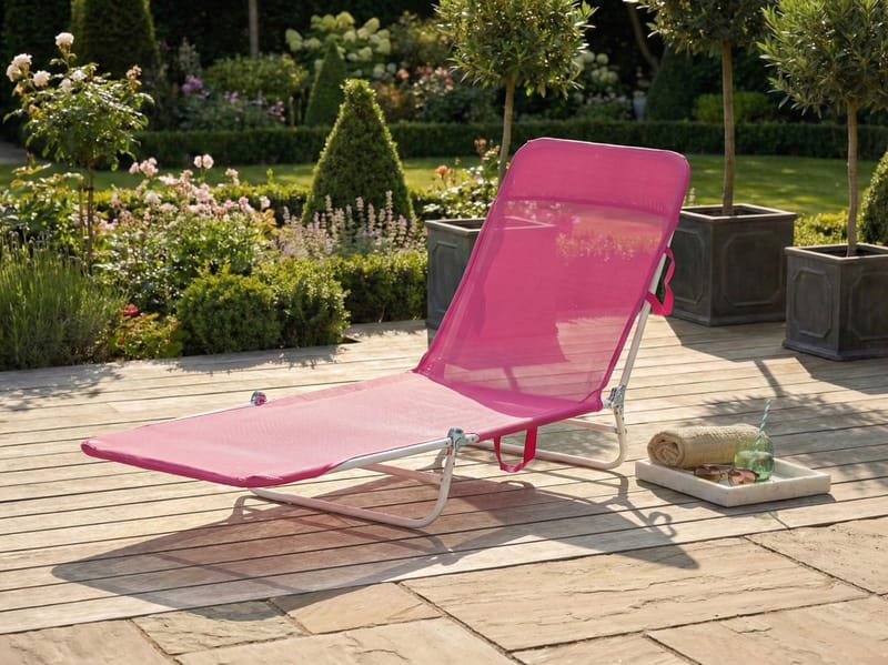Solseng utendørs Kastoria Stål - Rosa/Hvit - Hagemøbler - Stoler & Lenestoler - Solseng & solvogner
