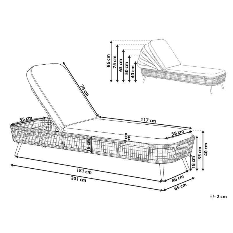 Solseng utendørs med pute Zeri kunstrotting - Beige - Hagemøbler - Stoler & Lenestoler - Solseng & solvogner
