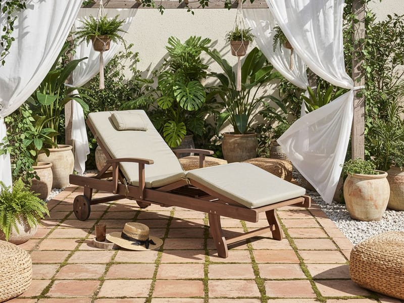 Solseng utendørs med pute Amantea Premium akasietre - Brun/Taupe - Hagemøbler - Stoler & Lenestoler - Solseng & solvogner