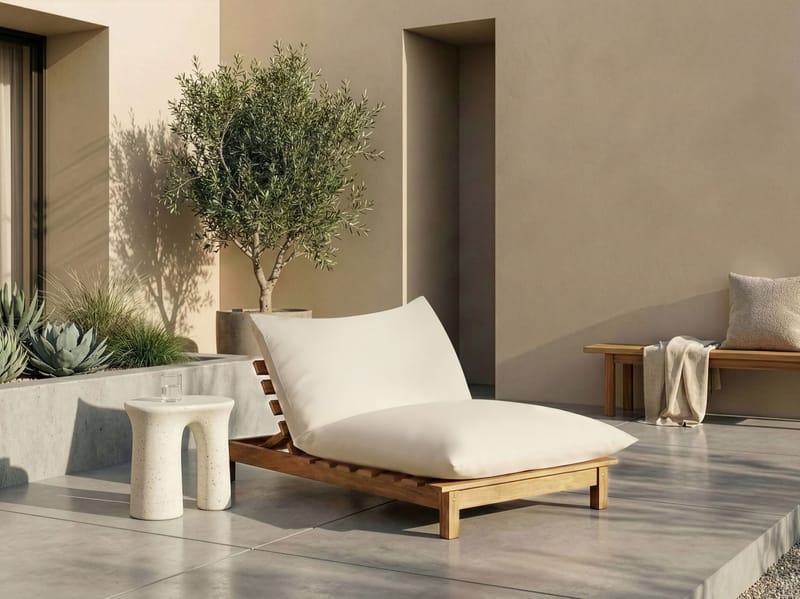 Solseng utendørs med pute Suno akasietre - Brun/Beige - Hagemøbler - Stoler & Lenestoler - Solstoler