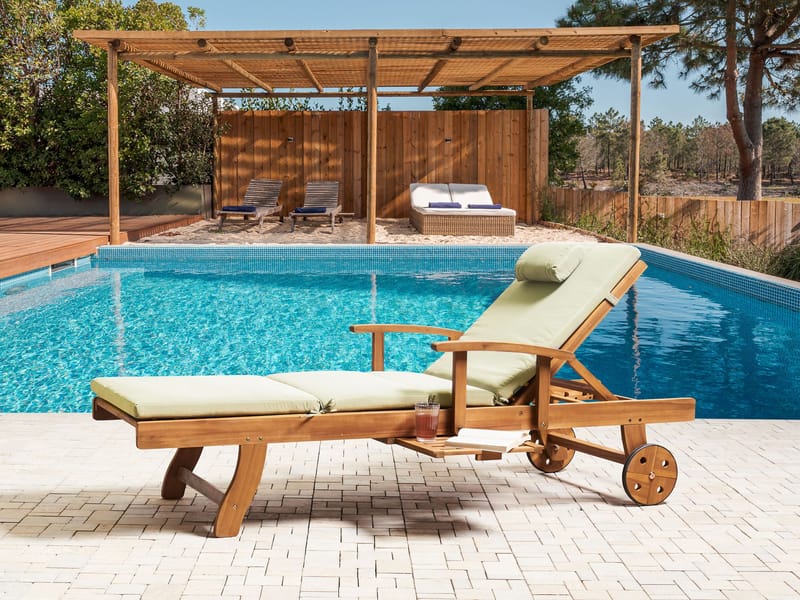 Solseng utendørs med pute Java Premium akasietre - Brun/Grønn - Hagemøbler - Stoler & Lenestoler - Solseng & solvogner