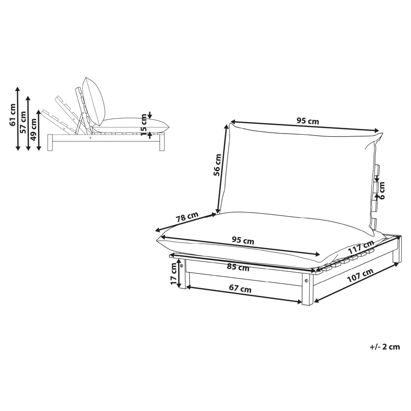 Solseng utendørs med pute Suno akasietre - Brun/Beige - Hagemøbler - Stoler & Lenestoler - Solstoler