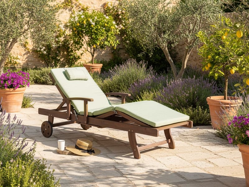 Solseng utendørs med pute Amantea Premium akasietre - Brun/Grønn - Hagemøbler - Stoler & Lenestoler - Solseng & solvogner