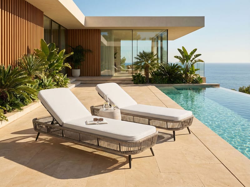 Solseng utendørs med pute Zeri kunstrotting - Beige - Hagemøbler - Stoler & Lenestoler - Solseng & solvogner