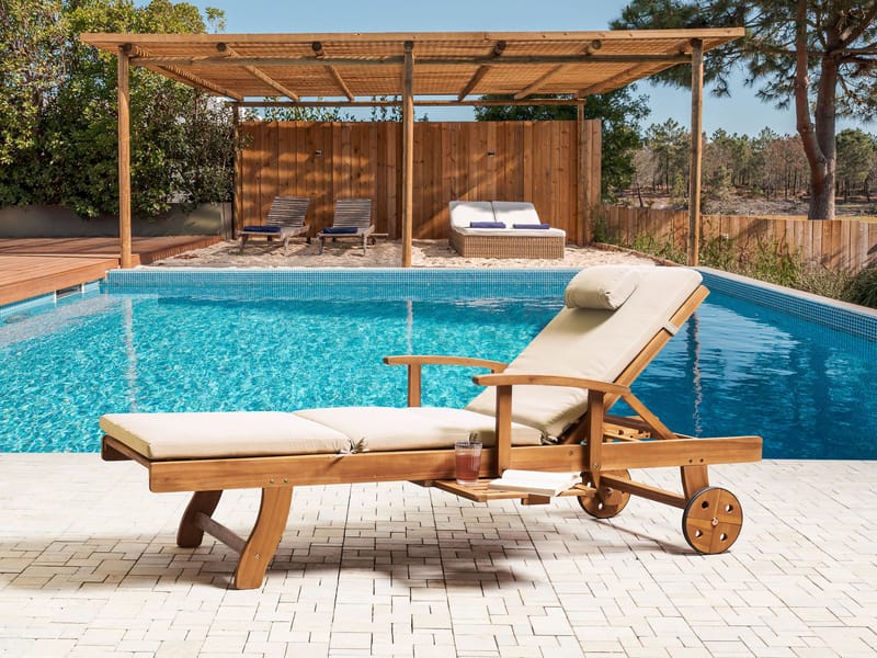 Solseng utendørs med pute Java Premium akasietre - Brun/Taupe - Hagemøbler - Stoler & Lenestoler - Solseng & solvogner