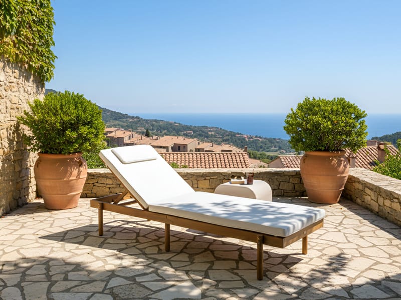 Solseng utendørs med pute Marcetelli akasietre - Brun/Hvit - Hagemøbler - Stoler & Lenestoler - Solseng & solvogner