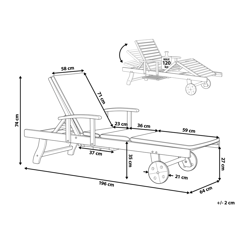 Solseng utendørs med pute Amantea Premium akasietre - Brun/rød - Hagemøbler - Stoler & Lenestoler - Solseng & solvogner