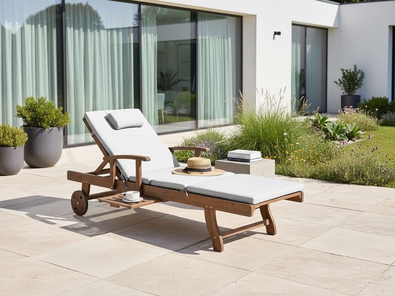 Solseng utendørs med pute Amantea Premium akasietre - Brun/lysegrå - Hagemøbler - Stoler & Lenestoler - Solseng & solvogner