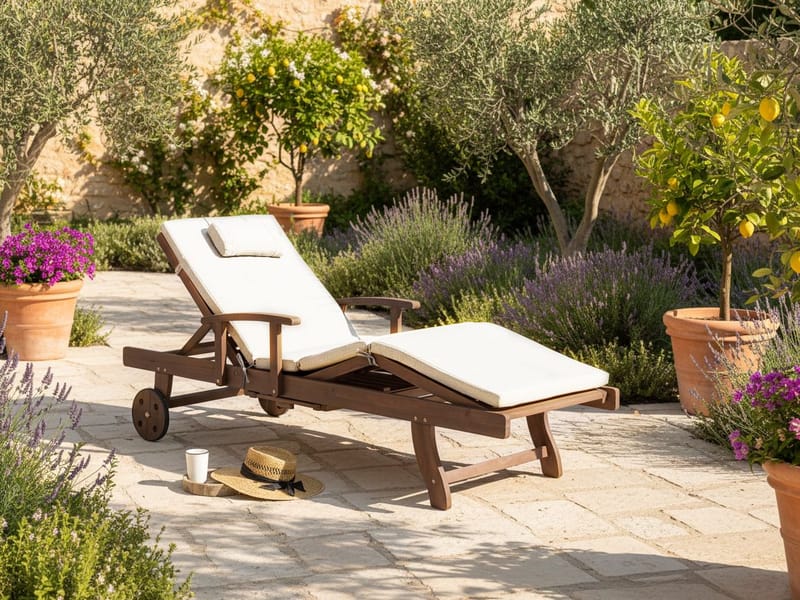 Solseng utendørs med pute Amantea Premium akasietre - Brun/Lys beige - Hagemøbler - Stoler & Lenestoler - Solseng & solvogner