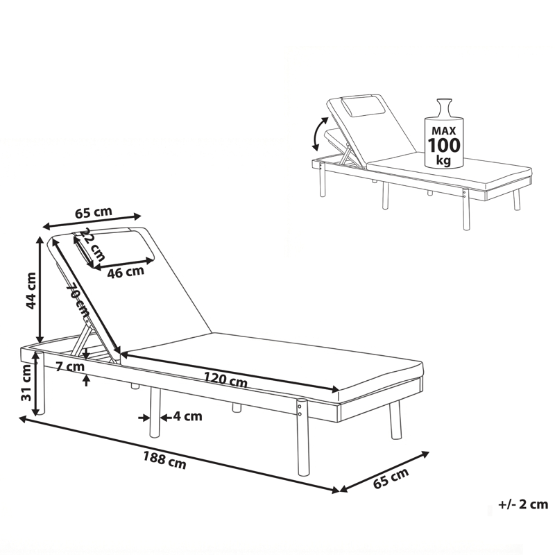 Solseng utendørs med pute Marcetelli akasietre - Brun/Hvit - Hagemøbler - Stoler & Lenestoler - Solseng & solvogner