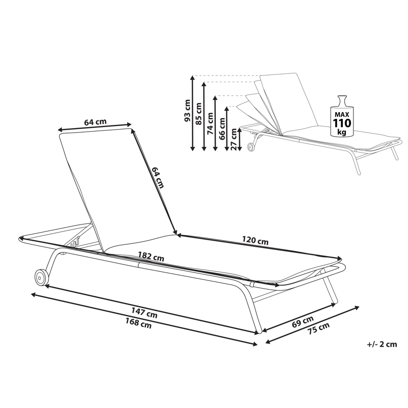 Solseng utendørs Volterra Stål - Beige/Grå - Hagemøbler - Stoler & Lenestoler - Solseng & solvogner