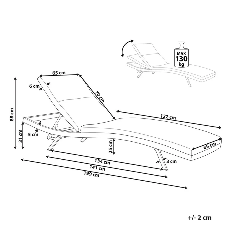 Solstol Amelia - Beige, svart - Hagemøbler - Stoler & Lenestoler - Solstoler