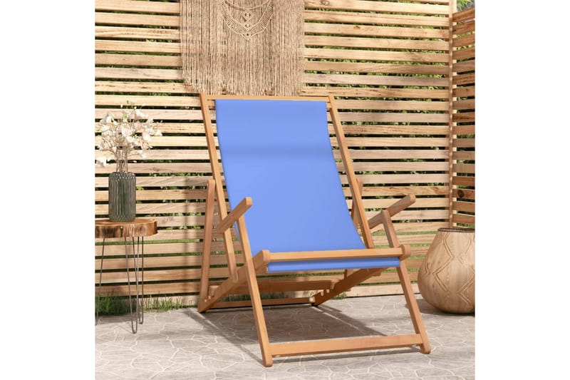 beBasic Sammenleggbar strandstol heltre teak blå - BlÃ¥ - Hagemøbler - Stoler & Lenestoler - Solstoler - Strandstol