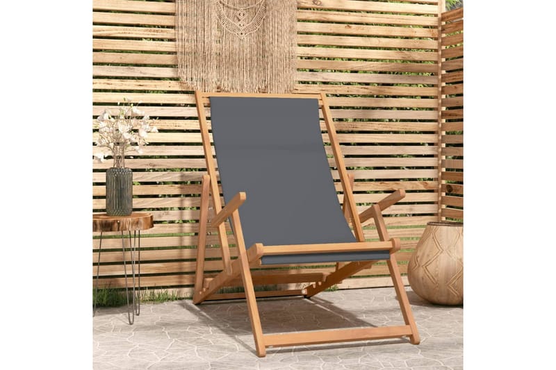 beBasic Sammenleggbar strandstol heltre teak grå - Hagemøbler - Stoler & Lenestoler - Solstoler - Strandstol