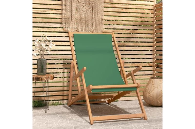 beBasic Sammenleggbar strandstol heltre teak grønn - Hagemøbler - Stoler & Lenestoler - Solstoler - Strandstol