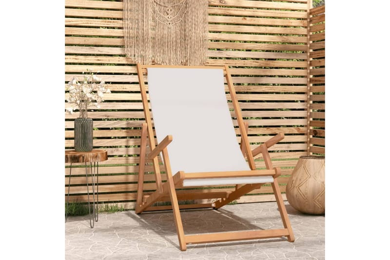 beBasic Sammenleggbar strandstol heltre teak kremhvit - Hagemøbler - Stoler & Lenestoler - Solstoler - Strandstol
