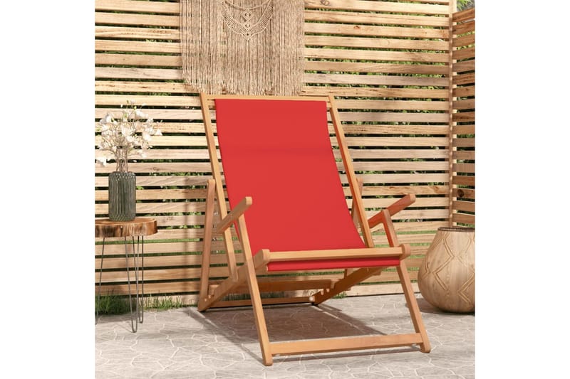 beBasic Sammenleggbar strandstol heltre teak rød - Hagemøbler - Stoler & Lenestoler - Solstoler - Strandstol