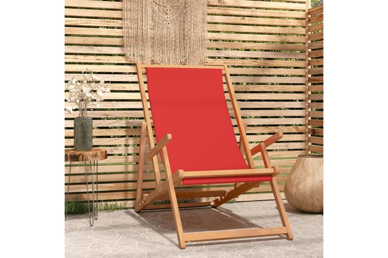 beBasic Sammenleggbar strandstol heltre teak rød - Strandstol - Strandstoler & campingstoler