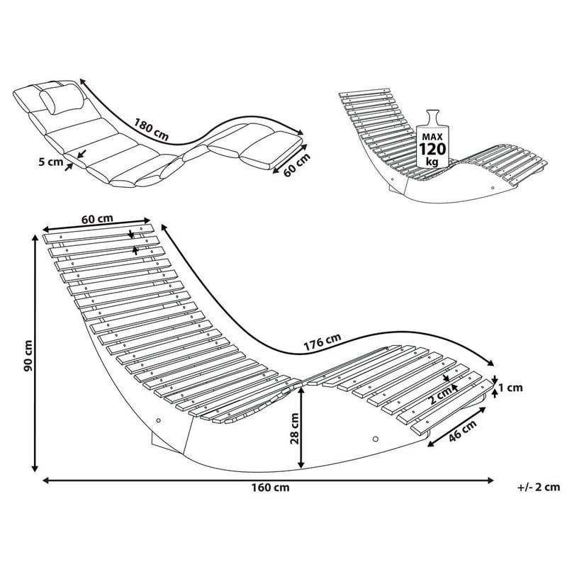 Solstol Brescia Premium - Lyst tre, rød - Hagemøbler - Stoler & Lenestoler - Solstoler