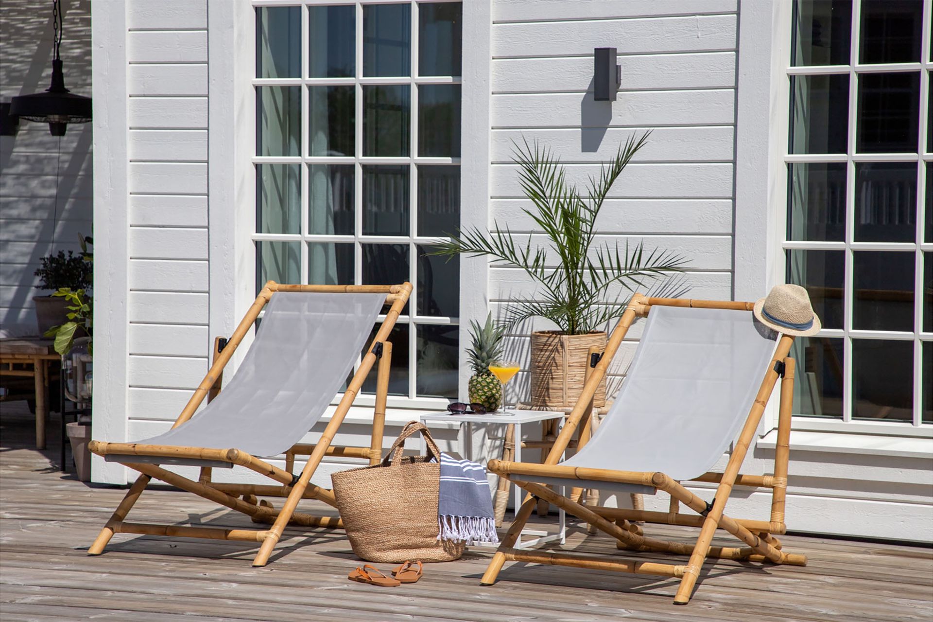 Cane Loungestol med Pute - Tre/natur - Hagemøbler - Stoler & Lenestoler - Solstoler