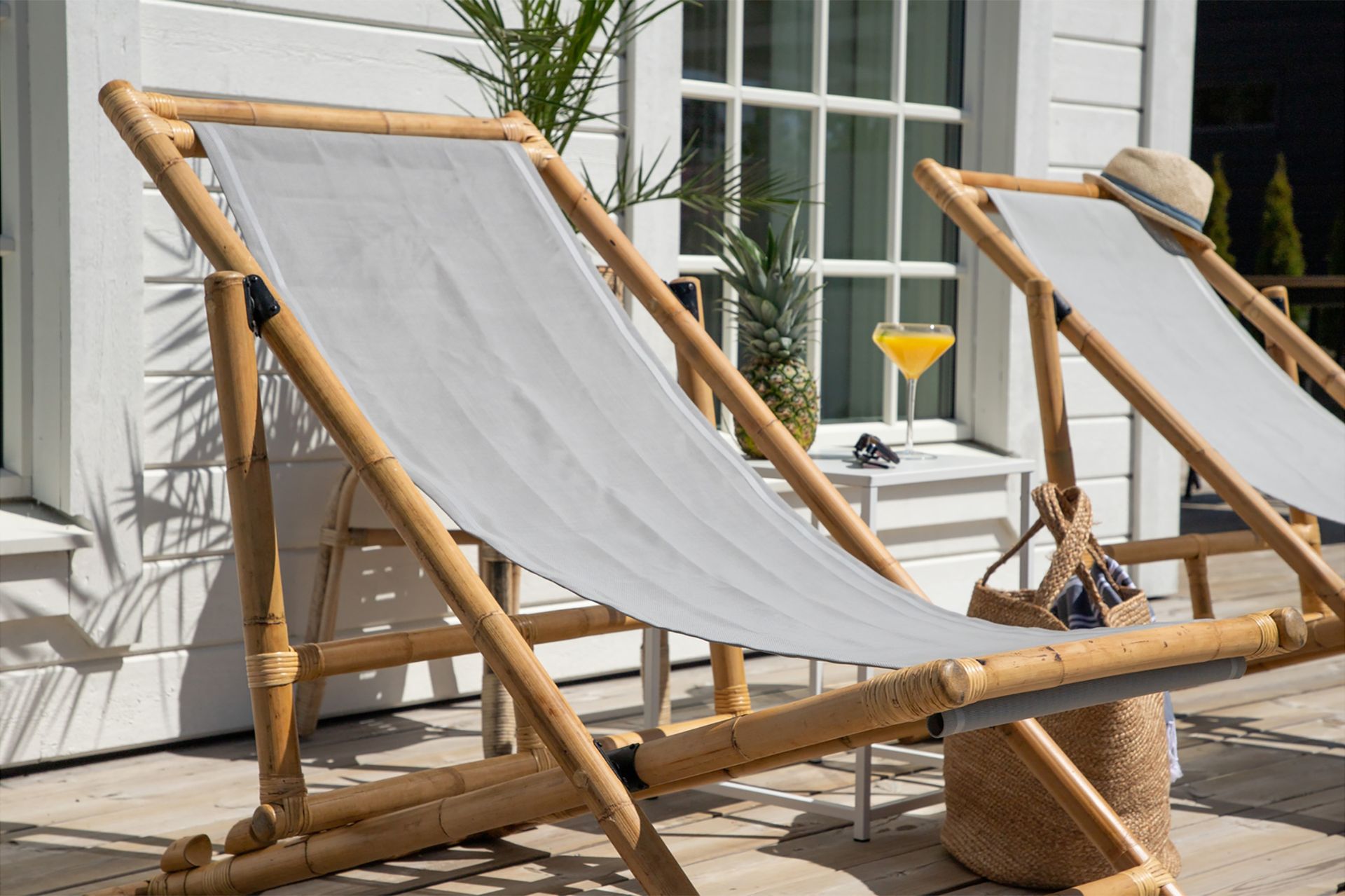 Cane Loungestol med Pute - Tre/natur - Hagemøbler - Stoler & Lenestoler - Solstoler
