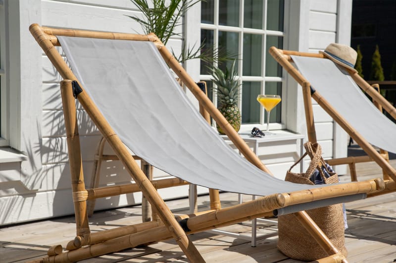 Cane Loungestol med Pute - Tre/natur - Hagemøbler - Stoler & Lenestoler - Solstoler