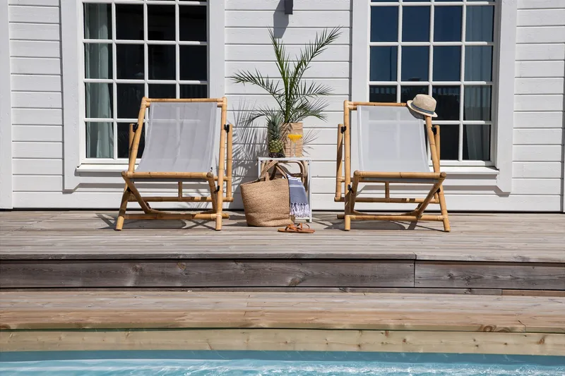 Cane Loungestol med Pute - Tre/natur - Hagemøbler - Stoler & Lenestoler - Solstoler