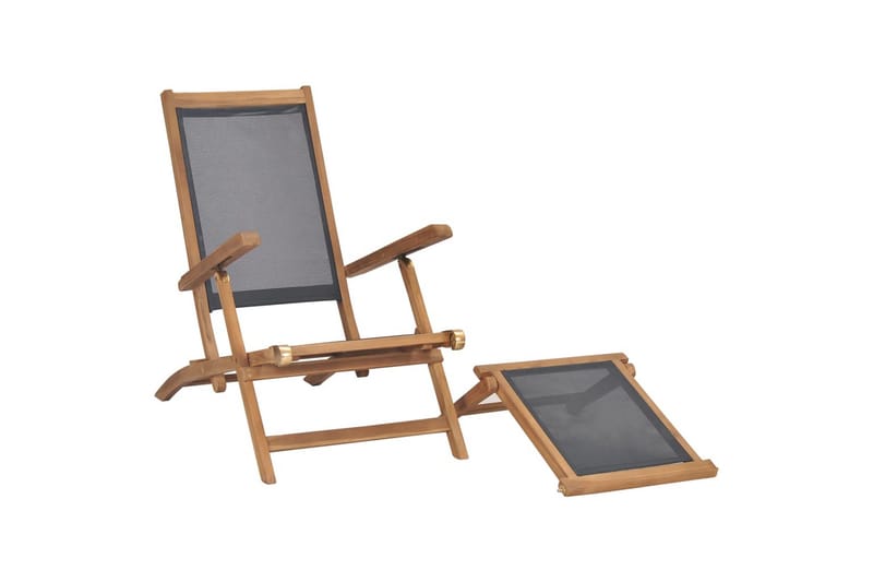 Fluktstol med fotstøtte heltre teak svart - Hagemøbler - Stoler & Lenestoler - Solstoler - Dekkstol