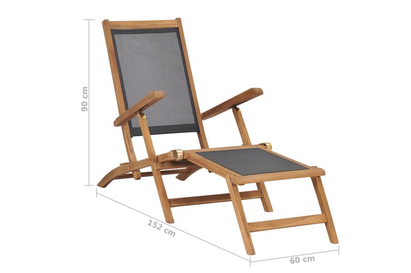Fluktstol med fotstøtte heltre teak svart - Hagemøbler - Stoler & Lenestoler - Solstoler - Dekkstol