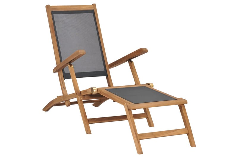 Fluktstol med fotstøtte heltre teak svart - Hagemøbler - Stoler & Lenestoler - Solstoler - Dekkstol