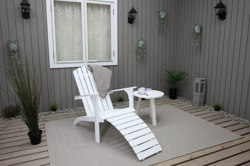 Rolston Dekkstol med Fotskammel - Hvit - Hagemøbler - Stoler & Lenestoler - Solstoler - Dekkstol