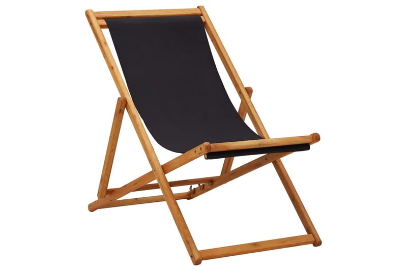 Sammenleggbar strandstol eukalyptus og stoff svart - Strandstoler & campingstoler - Strandstol