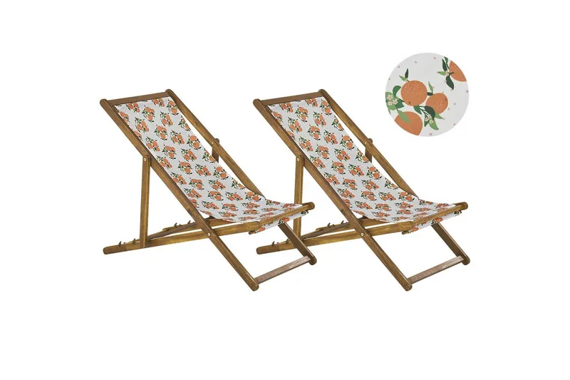 Solstol sett med 2 Anzio - lyst tre/off-white appelsinmønster - Hagemøbler - Stoler & Lenestoler - Solstoler