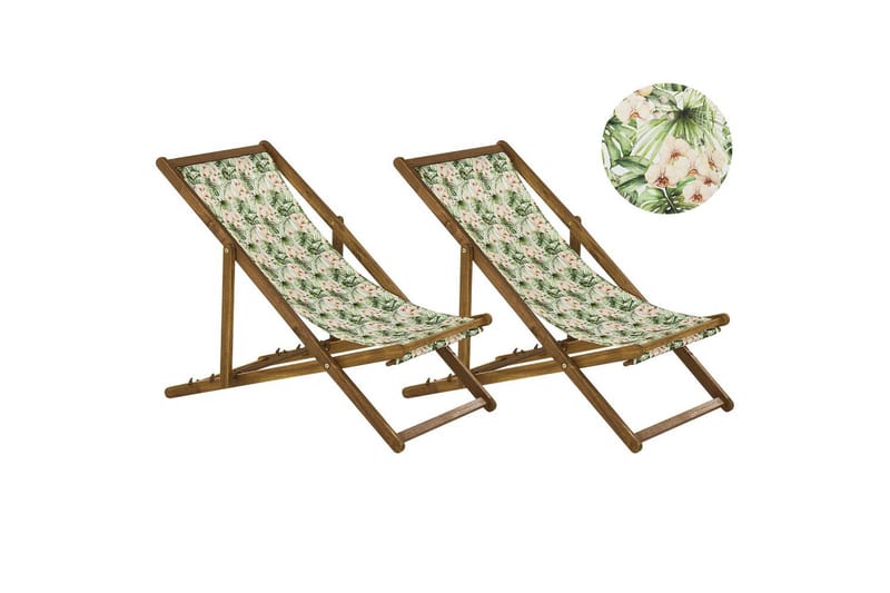 Solstol sett med 2 Anzio - lyst tre/off-white blomstrete mønster - Hagemøbler - Stoler & Lenestoler - Solstoler