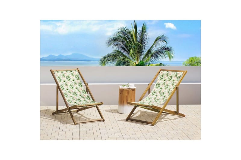 Solstol sett med 2 Anzio - lyst tre/off-white blomstrete mønster - Hagemøbler - Stoler & Lenestoler - Solstoler