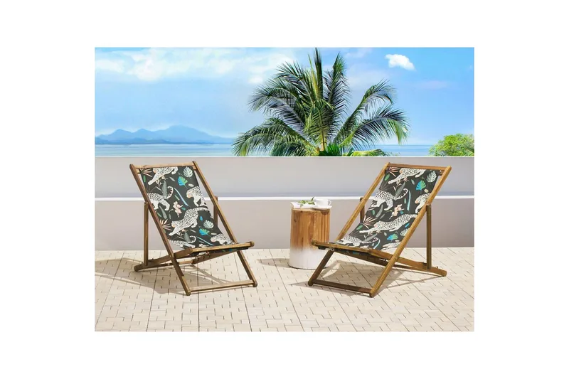 Solstol sett med 2 Anzio - lyst tre/off-white dyremønster - Hagemøbler - Stoler & Lenestoler - Solstoler